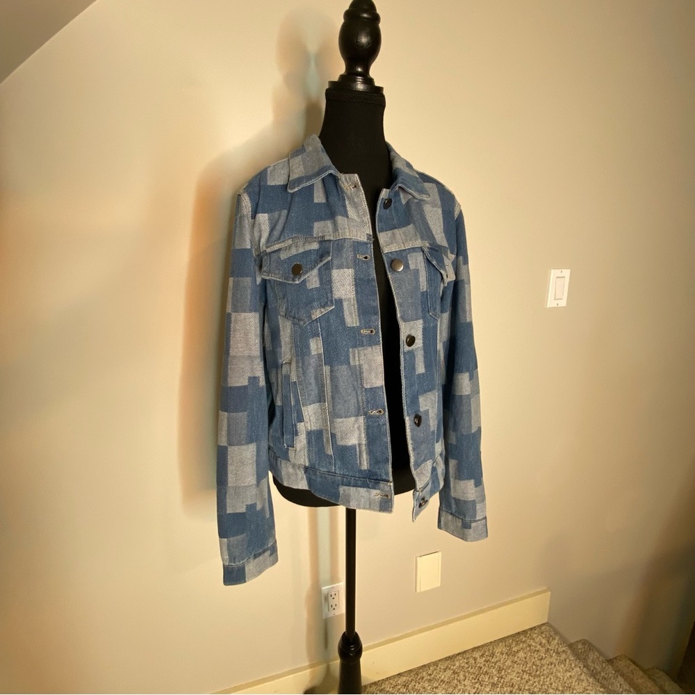 ALEXIS TAYLOR New Patchwork Denim Jean Jacket Pockets Cotton Streetwear Medium - Picture 9 of 15